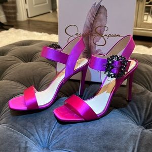 Jessica Simpson Women's Bindy Open Toed Heels 👠 Passion Pink Combo 7.5M